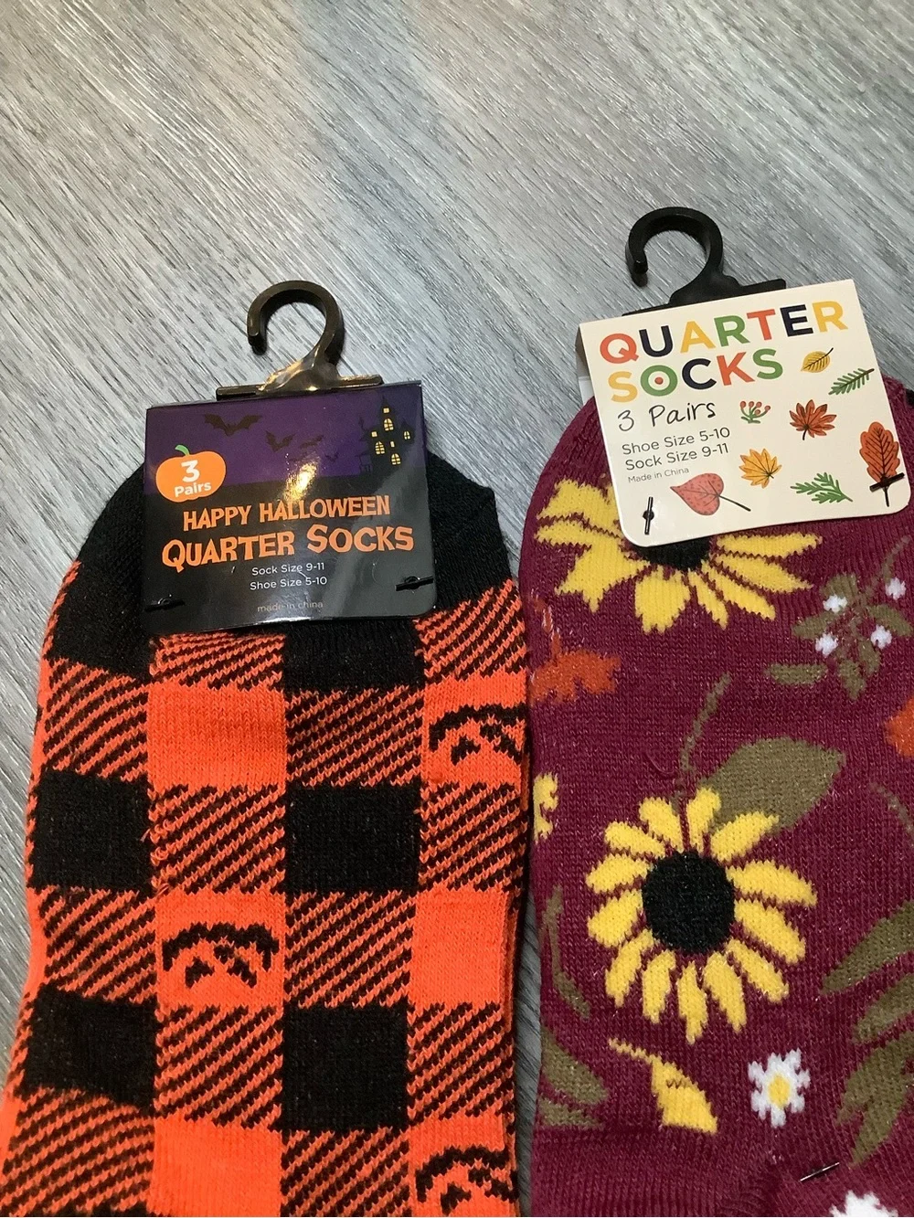 Women's Quarter Socks 3-Pack - Orange & Burgundy Floral